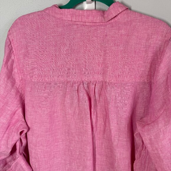 Cynthia Rowley 100% Linen Top Pink 1X Pullover Roll Tab Sleeve Coastal Lagenlook - Picture 5 of 11